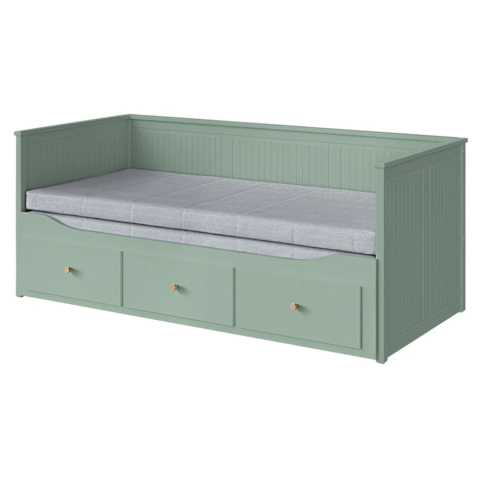 HEMNES Day-bed w 3 drawers/2 mattresses, grey-green/Ågotnes firm, 80x200 cm