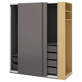 PAX / HASVIK wardrobe combination, dark grey dark grey/oak effect, 170x66x201 cm