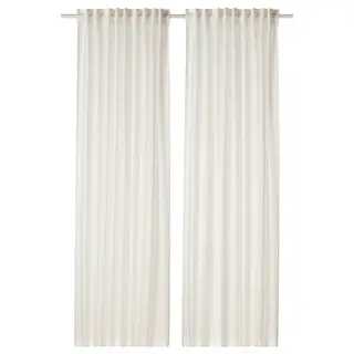 DYTÅG curtains, 1 pair, white/with heading tape, 145x250 cm