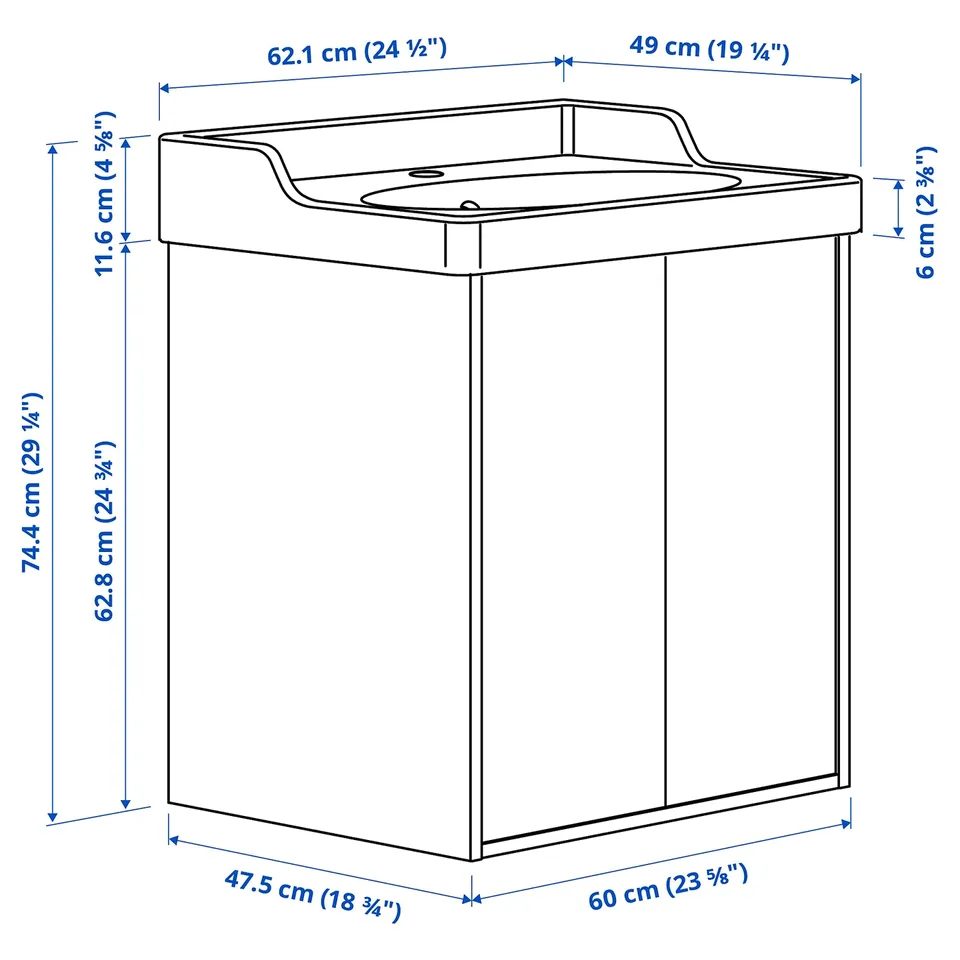 Illustration with measurements for the product: TÄNNFORSEN.