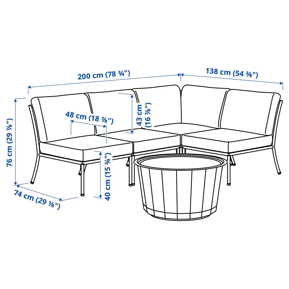 Illustration with measurements for the product: SEGERÖN.