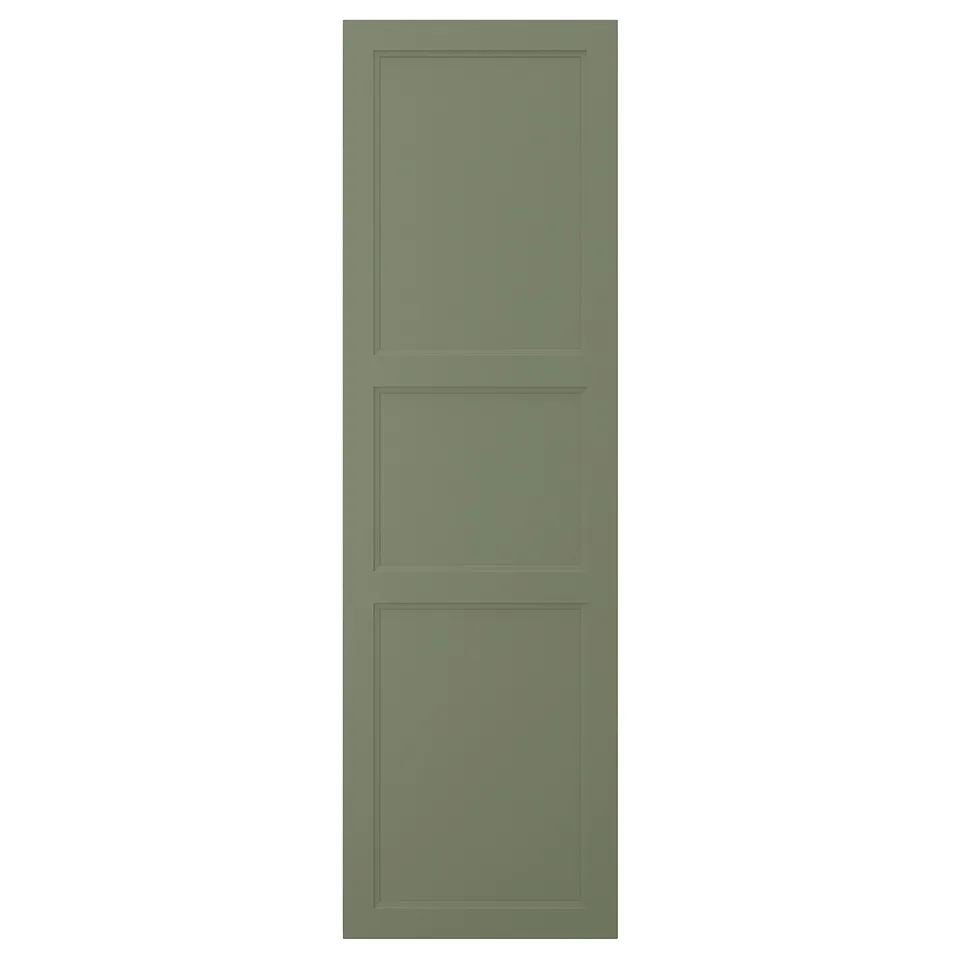 AXSTAD door in green with grey-green inset panel, rectangular and minimalist design, made from fibreboard with melamine and plastic foil.