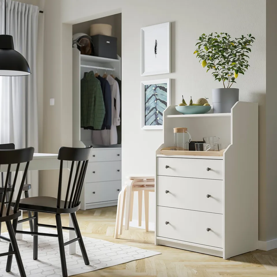 part: HAUGA chest of 3 drawers with shelf