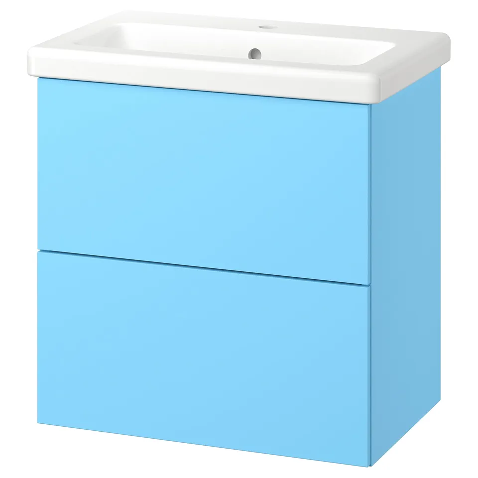 ENHET / TVÄLLEN Wash-stnd w drawers/wash-basin, light blue, 64x43x65 cm