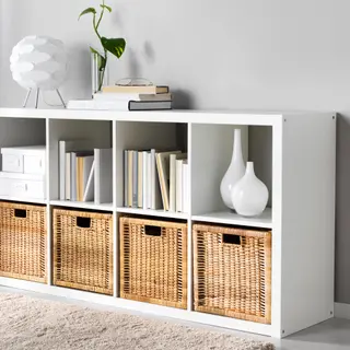 BRANÄS/KALLAX set: basket x4 + shelving unit, rattan + white, 32x34x32 cm