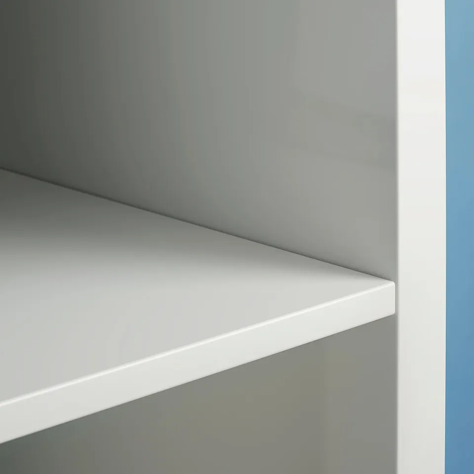 KALLAX white shelf, modern design, smooth edges, against wall.