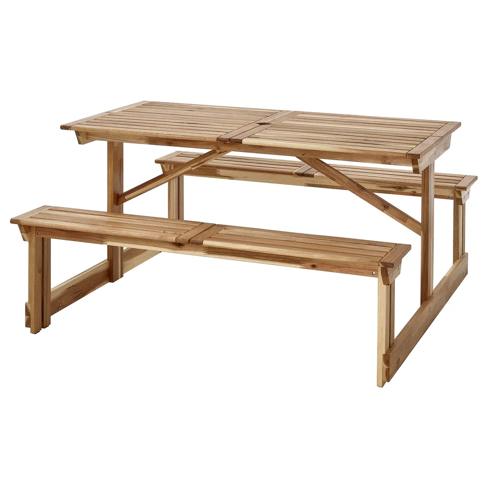 LERHOLMEN: natural acacia picnic table for 6, durable & sturdy, rectangular shape, slatted design.
