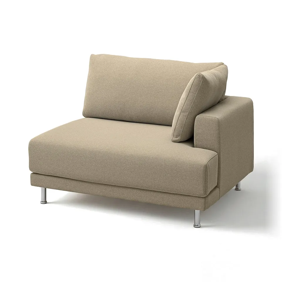 An UPPÅKRA chair in beige with chenille fabric, round shape, and metal legs.