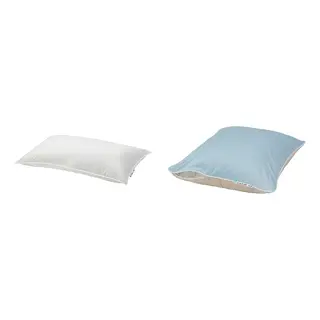 KEJSAROLVON/VILDKORN set: pillow, low + pillow protector, beige/blue, Length 50 x Width 80 cm