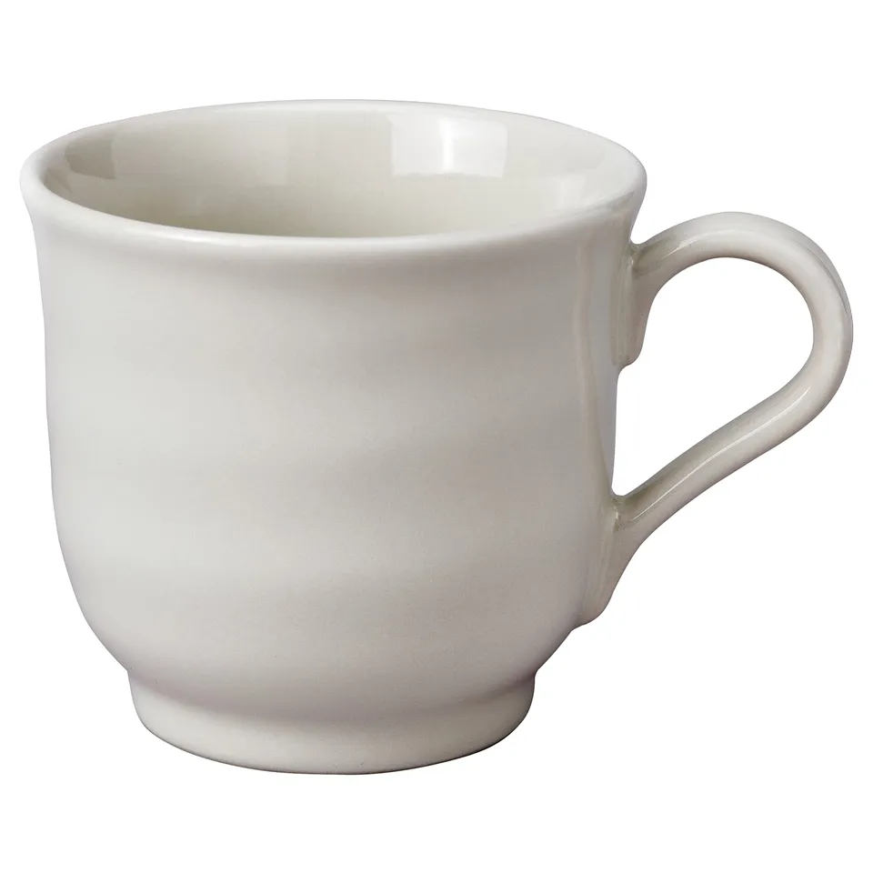 SANDSKÄDDA mug, white, rustic, stoneware, curved handle, ceramic texture.