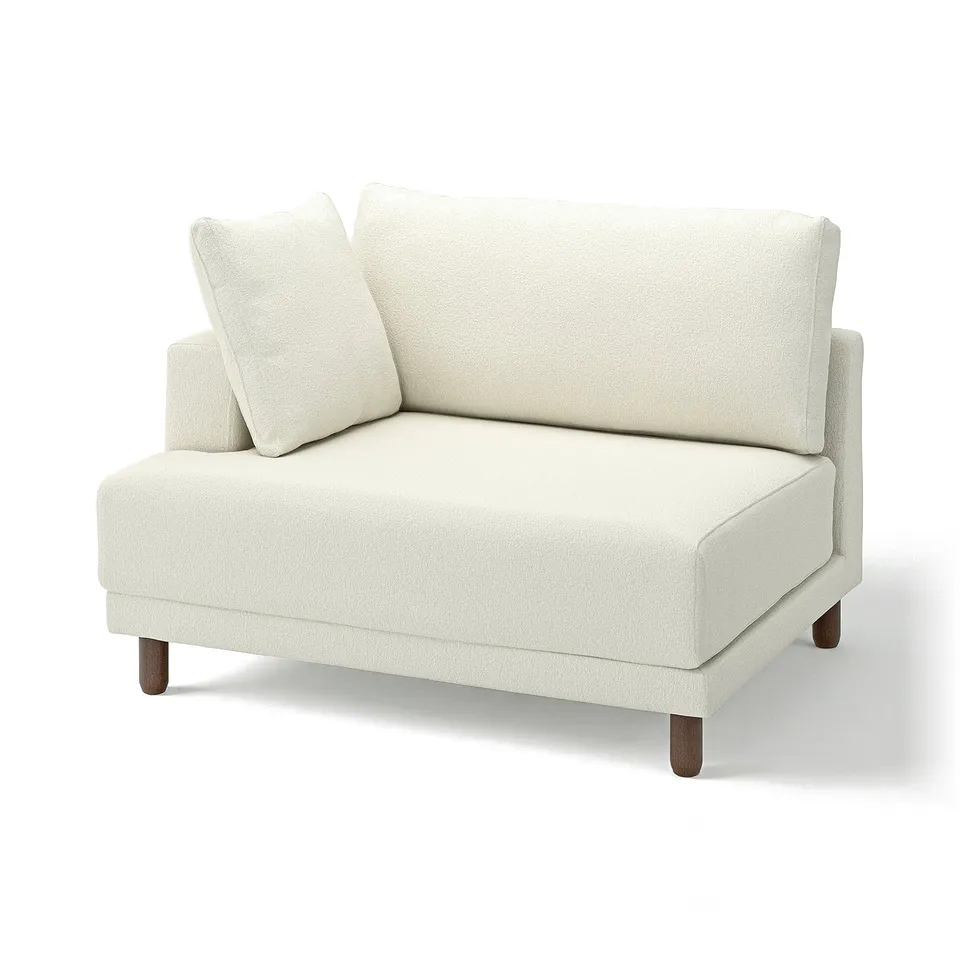 UPPÅKRA: cream sofa, bouclé fabric, sleek modern design, 10-year warranty.