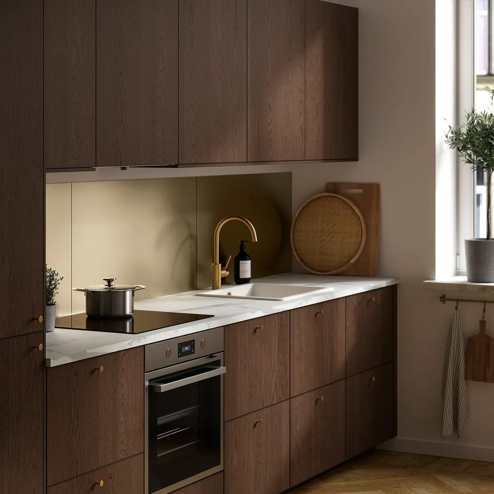 LYSEKIL Wall panel, double sided stainless steel/brass, 119.6x55 cm