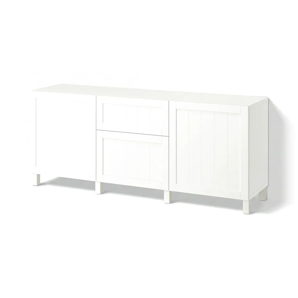 BESTÅ Storage combination with drawers, Pipmakare white/Stubbarp white, 180x42x74 cm