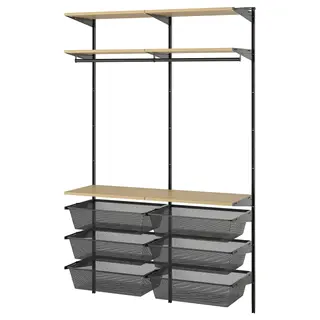 BOAXEL wardrobe combination, anthracite/oak, Width 124.8 x Depth 40.0 x Height 200.6 cm