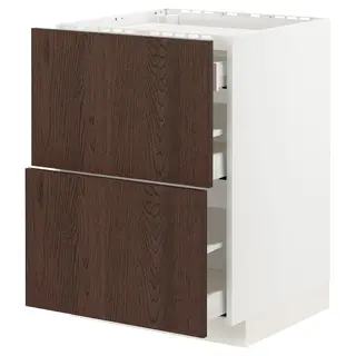 METOD / MAXIMERA base cab f hob/2 fronts/3 drawers, white/Sinarp brown, 60x60x80 cm
