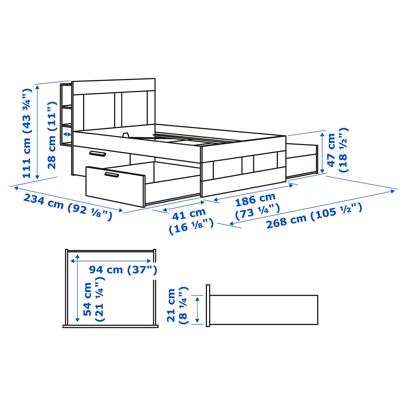 Illustration with measurements for the product: BRIMNES.