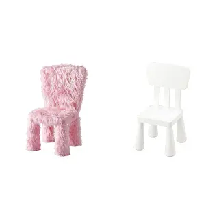 GREJSIMOJS/MAMMUT set: cover for children's chair + children's chair, faux fur/pink + in/outdoor/white