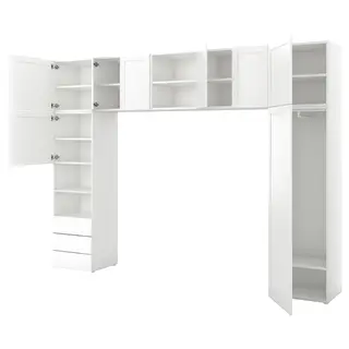 PLATSA wardrobe with 8 doors+3 drawers, white/Fonnes Sannidal, Width 340 x Depth 42 x Height 241 cm