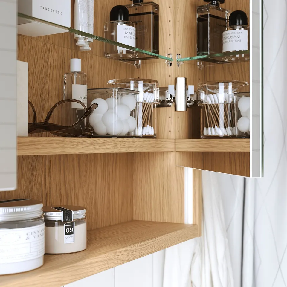 part: FAXÄLVEN mirror cabinet w built-in lighting