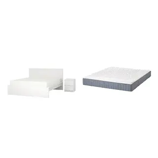 MALM/VALEVÅG Bed with 24cm thick mattress, pocket sprung, foam,5 comfort zones, extra firm, white + extra firm/light blue, 150x200 cm