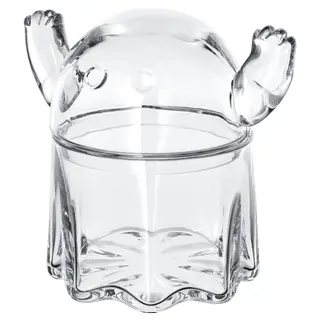 KUSTFYR bowl with lid, ghost clear glass, Height 16 x Width 17 x Depth 13 cm
