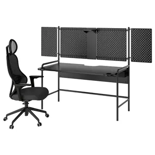 FRÖSKELÅS / UTKLASSNING gaming desk and chair, black/anthracite, 144x71 cm