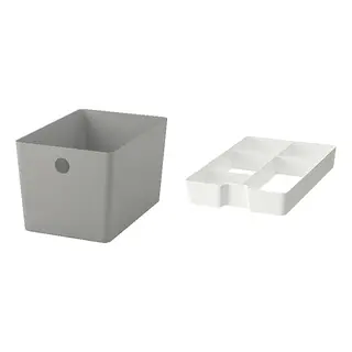 KUGGIS set: box + insert with 5 compartments, light grey + white, 18x26x15 cm