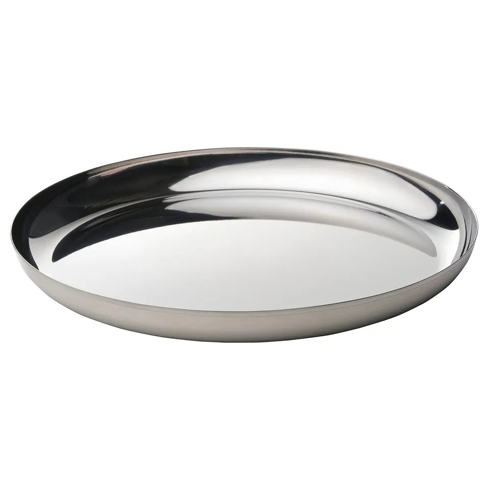 Stainless TUVHÄTTA serving plate, round and modern.