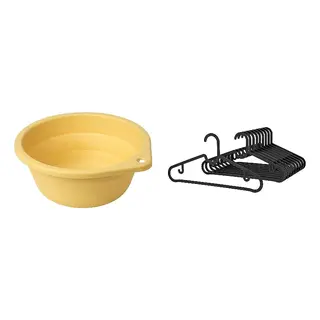 PEPPRIG/SPRUTTIG set: wash-tub + hanger, foldable/yellow + black, Height 11 cm