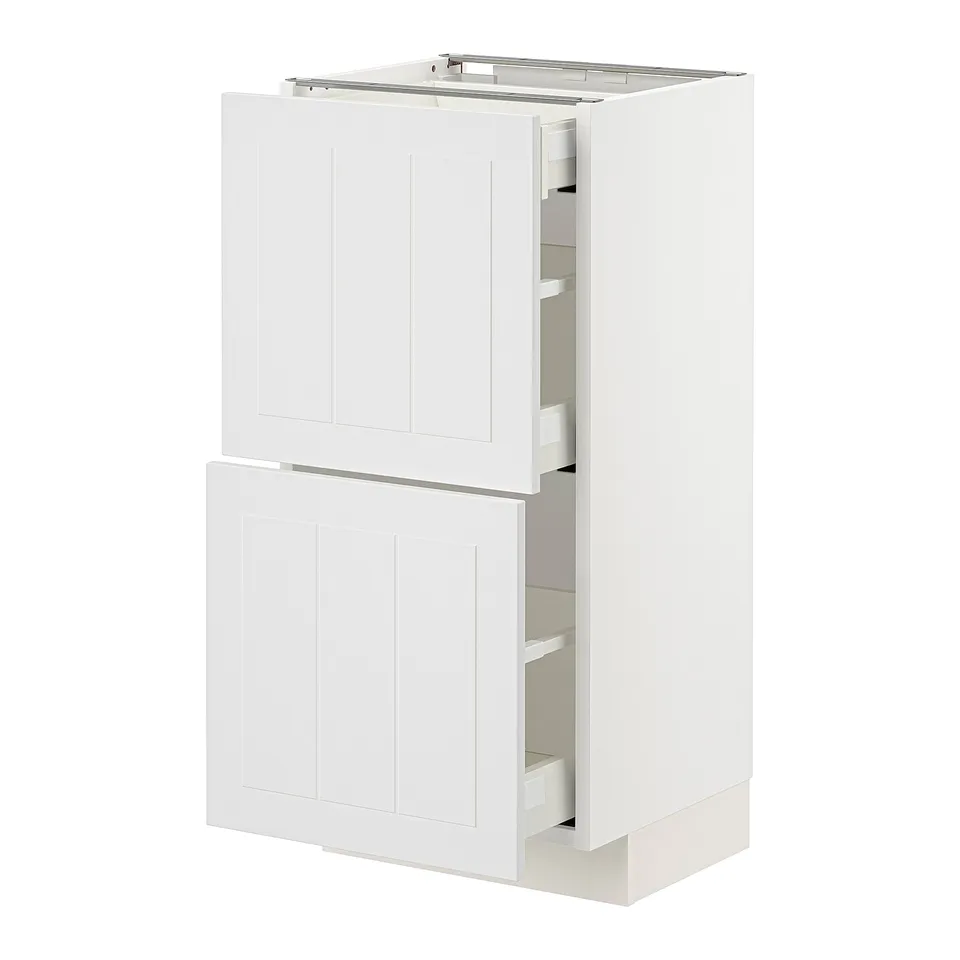 White METOD kitchen cabinet with two drawers and two doors, modern design.