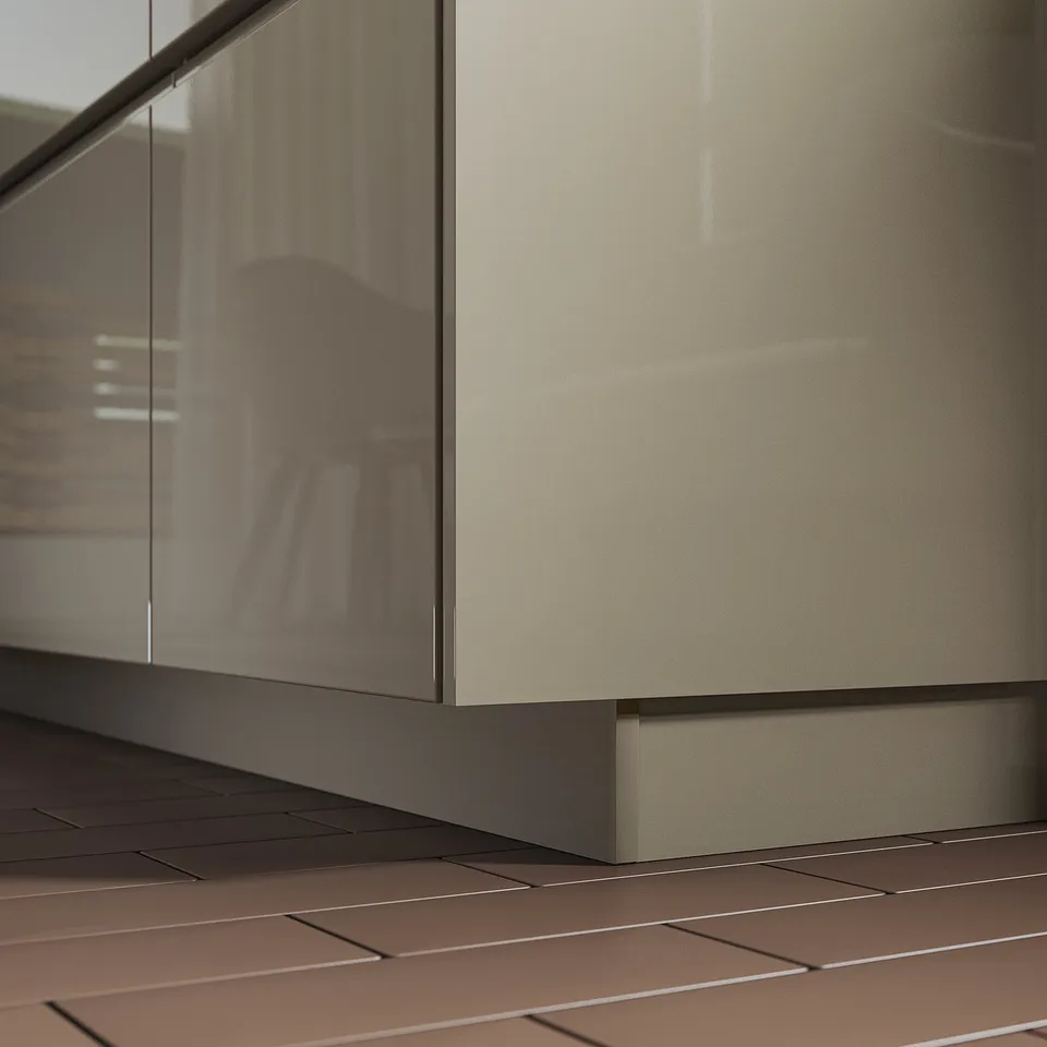 VOXTORP kitchen plinth, beige, laminated plastic, rectangular, sleek edge.
