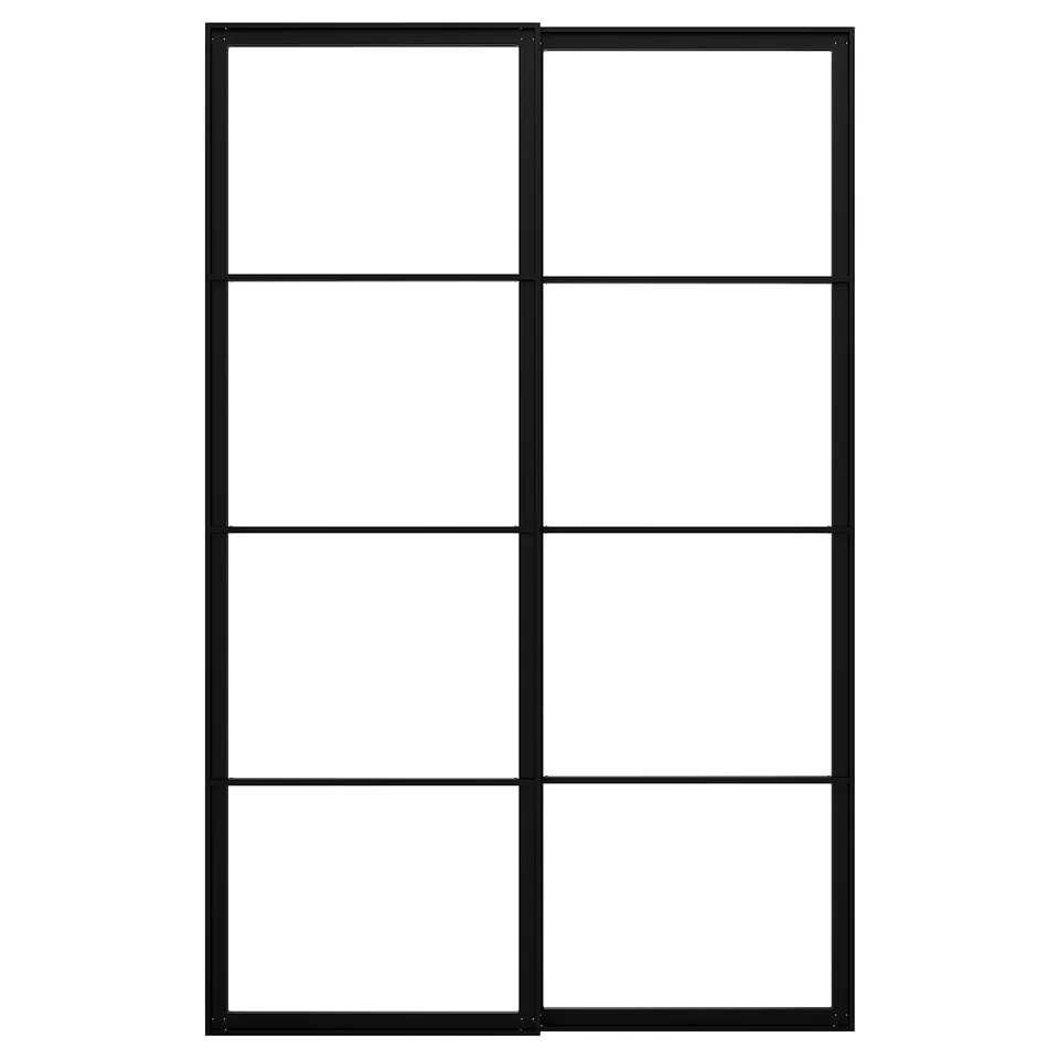 Black metal PAX wardrobe frame, rectangular, grid-patterned design.