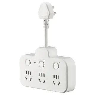 KOPPLA 6-way adaptor plug with 3 switches, Length 185 x Width 146 x Height 29 mm