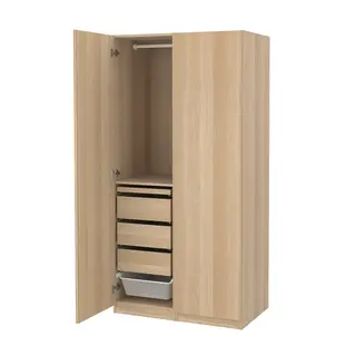 PAX / FORSAND wardrobe combination, white stained oak effect/white stained oak effect, 100x60x201 cm