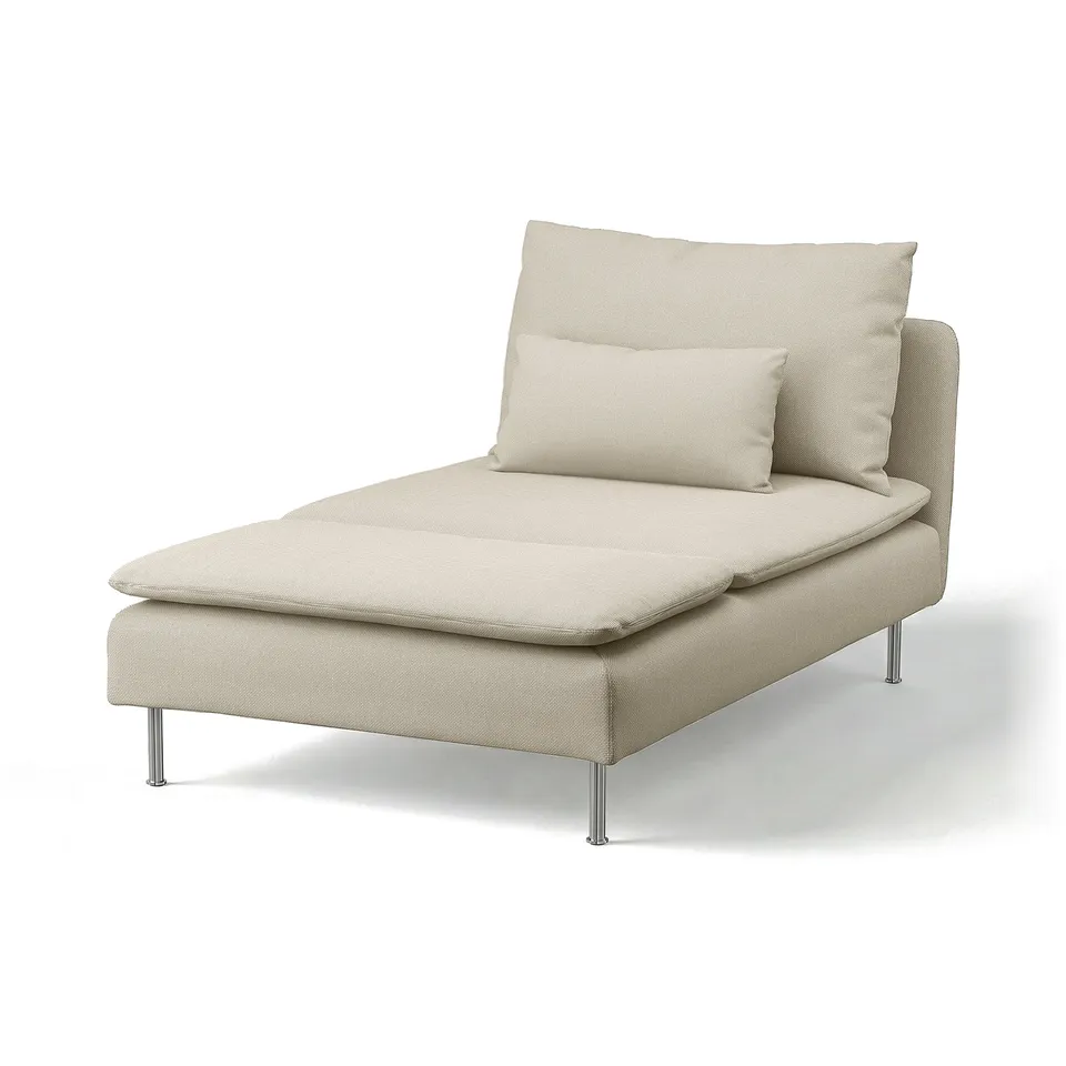 SÖDERHAMN beige chaise lounge, sleek design with metal legs, light grey fabric.