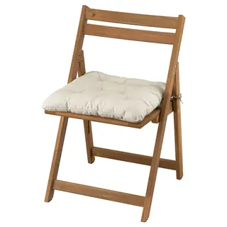 NÄMMARÖ chair, outdoor folding/light brown stained Kuddarna light grey-beige, Width 49 x Depth 50 x Height 81 cm