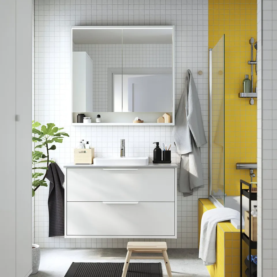 HAVBÄCK / ORRSJÖN Wash-stnd w drawers/wash-basin, white/grey stone effect, 102x49x71 cm