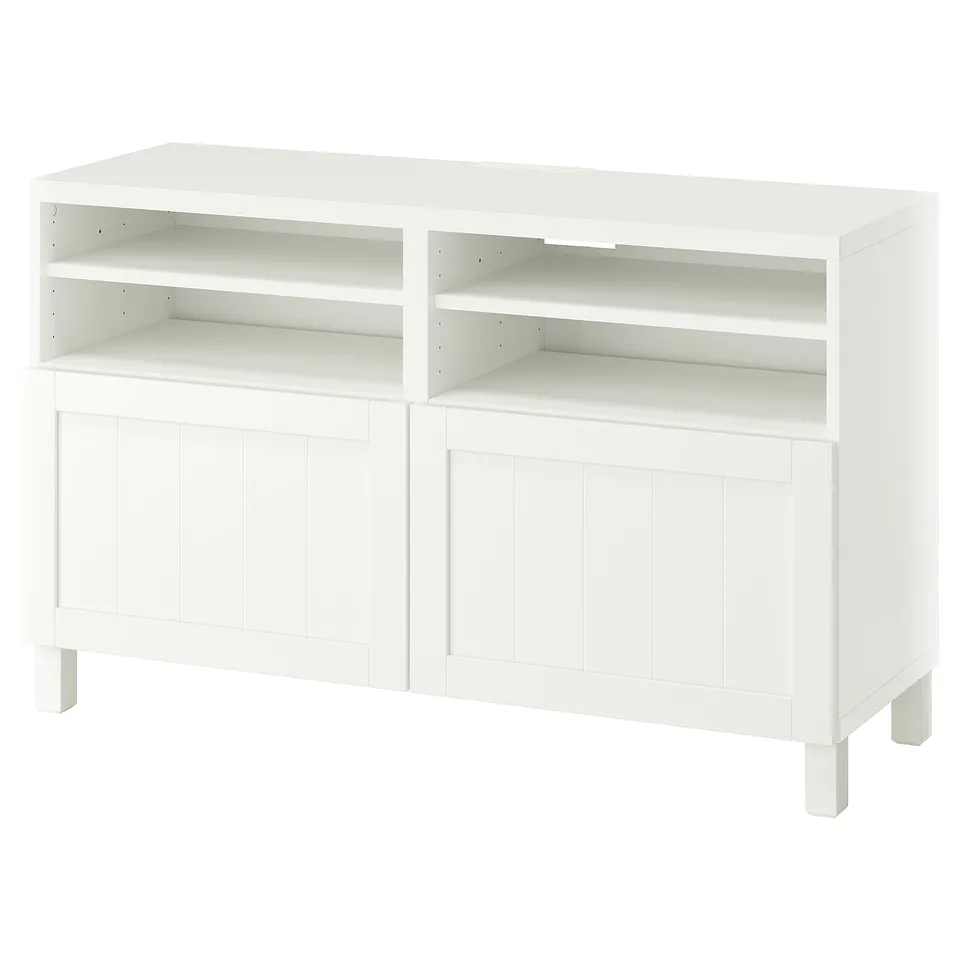 BESTÅ TV bench with doors, white/Pipmakare white, 120x42x74 cm