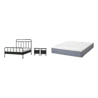 STJÄRNÖ/VÅGSTRANDA Bed with 28cm thick mattress, pocket sprung, foam,7 comfort zones, super firm, anthracite + super firm/light blue, 150x200 cm