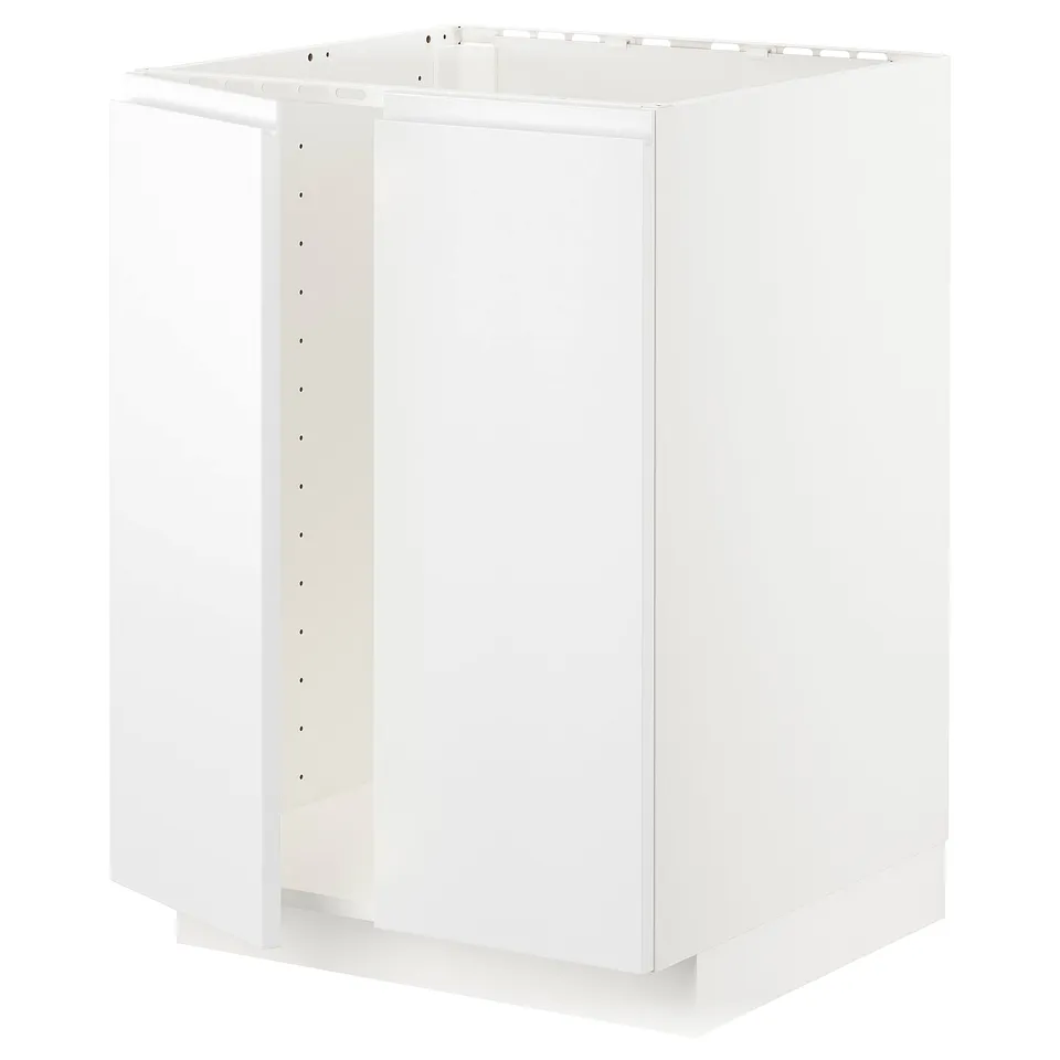 White kitchen cabinet unit, modern minimalist design, square shape, sturdy particleboard construction.