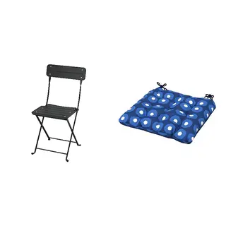 KLÖSAN/SUNDSÖ set: folding chair + chair cushion, outdoor, anthracite outdoor + dark blue, Width 43 x Depth 46 x Height 84 cm