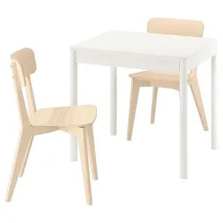 TONSTAD / LISABO table and 2 chairs, off-white/ash, 80/120x70 cm