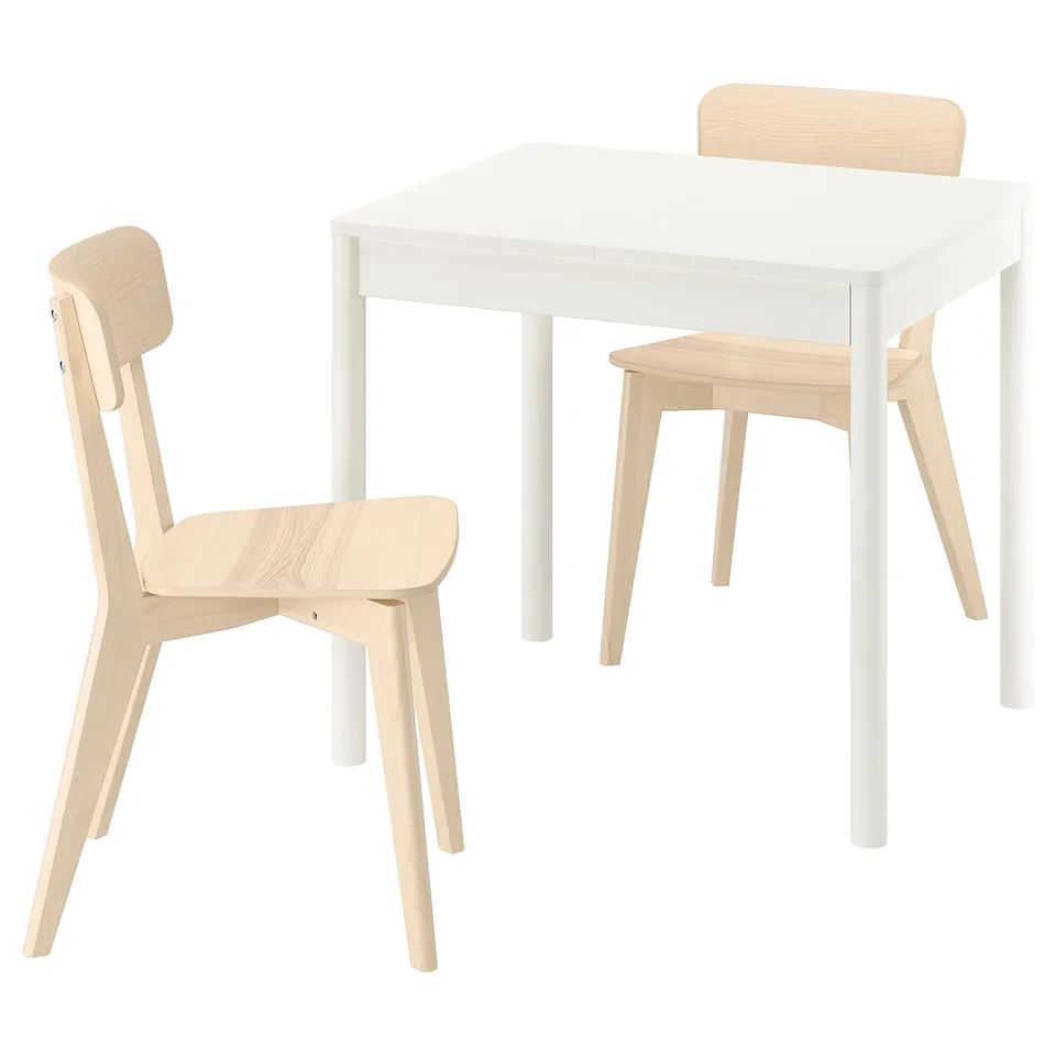TONSTAD / LISABO Table and 2 chairs, off-white/ash, 80/120x70 cm