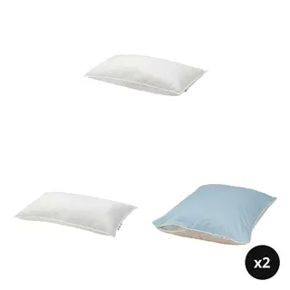 KEJSAROLVON/VILDKORN set: pillow, high + pillow, low + pillow protector x2, beige/blue, 50x80 cm