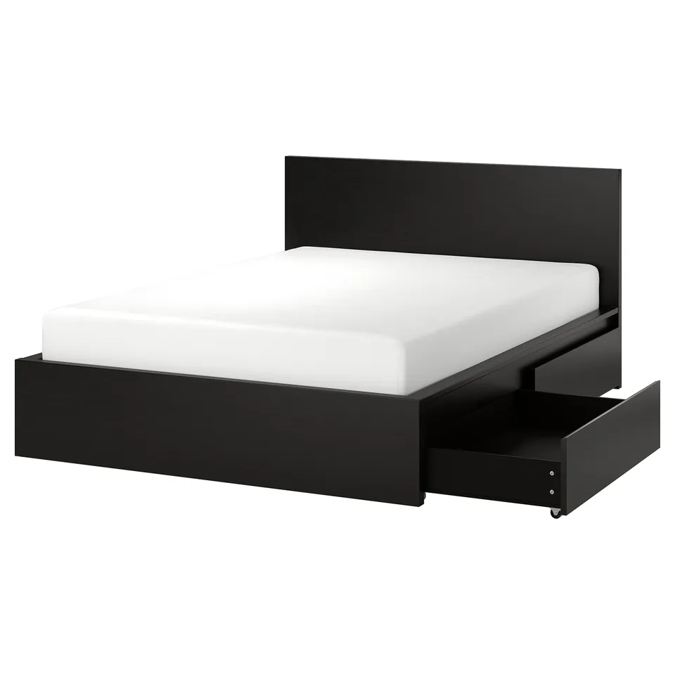 part: MALM bed frame, high, w 2 storage boxes