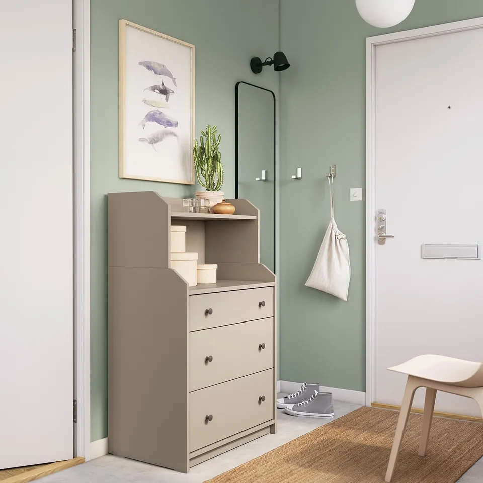 part: HAUGA chest of 3 drawers with shelf