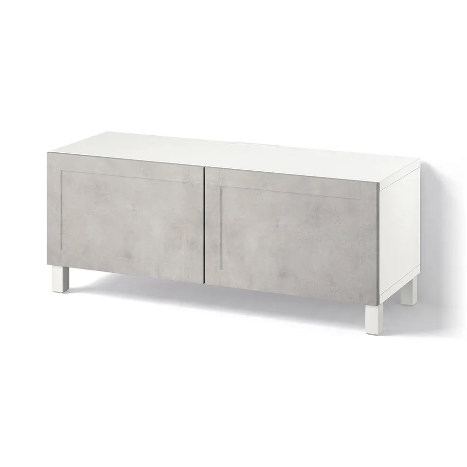 BESTÅ TV bench with doors, white Kallviken/Stubbarp/light grey, 120x42x48 cm
