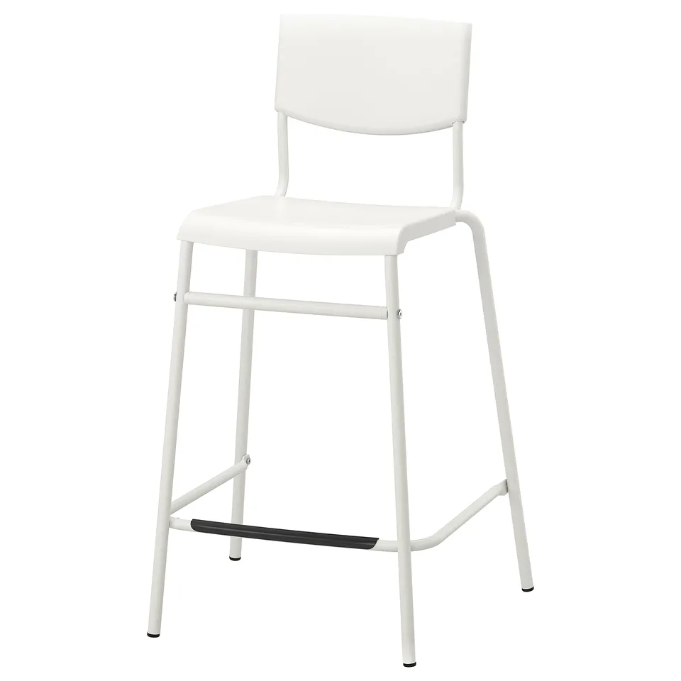 STIG Bar stool with backrest, counter height white/white, 63 cm