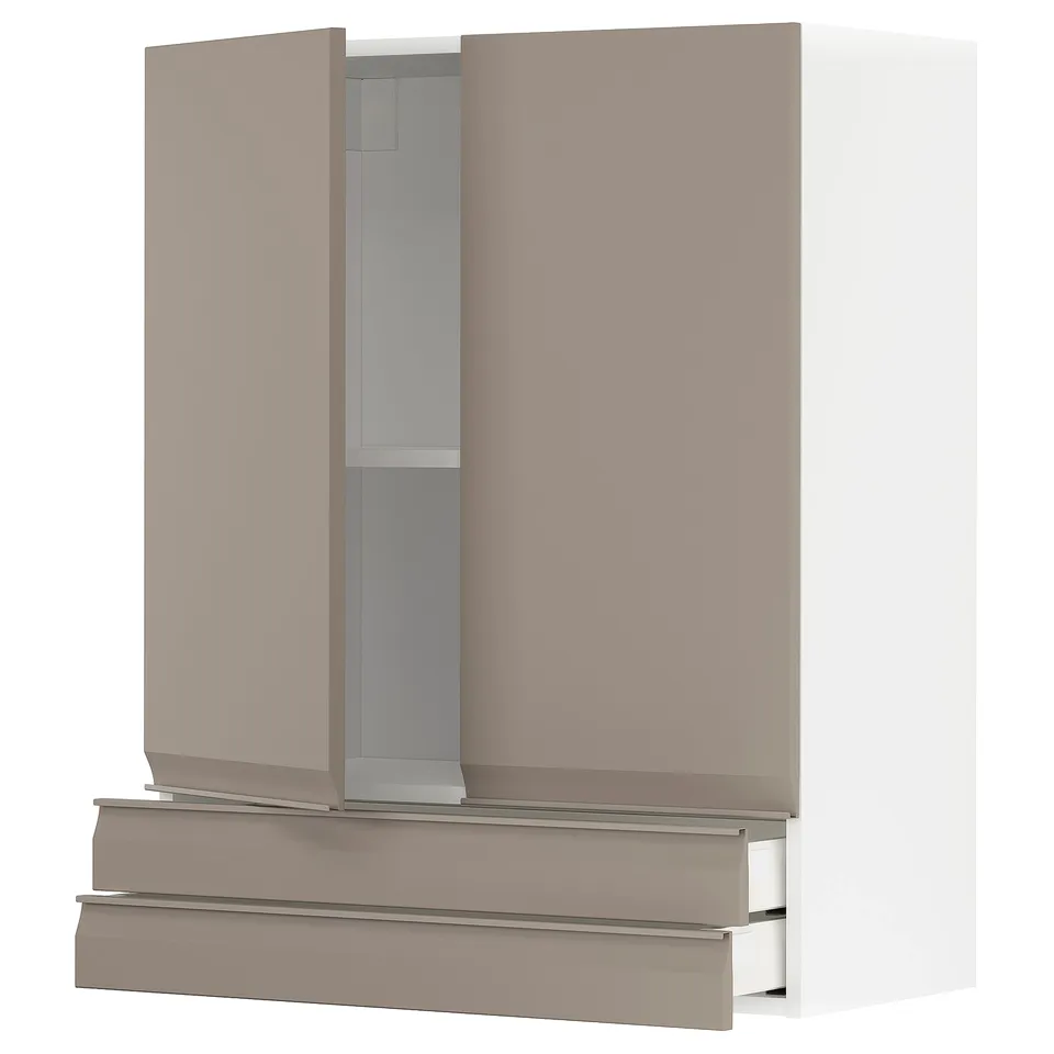 Modern kitchen cabinet in grey-beige with smooth fronts and integrated handle, part of the METOD system.