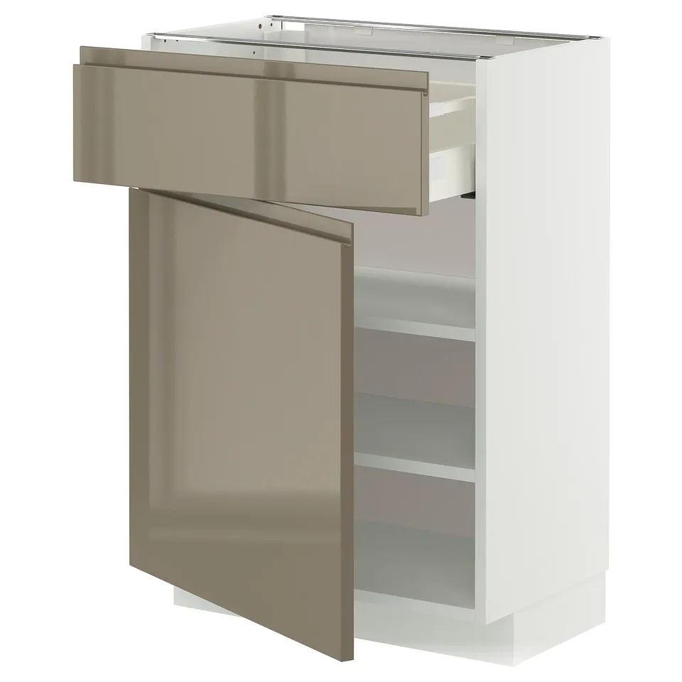 Modern kitchen unit: METOD, high gloss dark grey-brown, metallic handles, adjustable shelves, right/left door option.